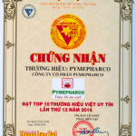 Pymepharco tự hào được vinh danh trong Lễ trao cúp vàng “Thương hiệu Việt uy tín và sản phẩm dịch vụ chất lượng – hội nhập” lần thứ 12